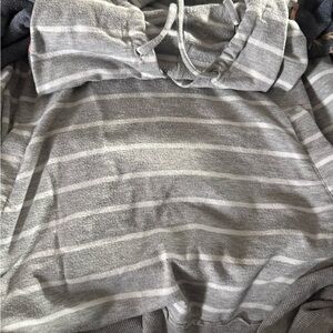 Maurices Light Gray and White Striped Hoodie